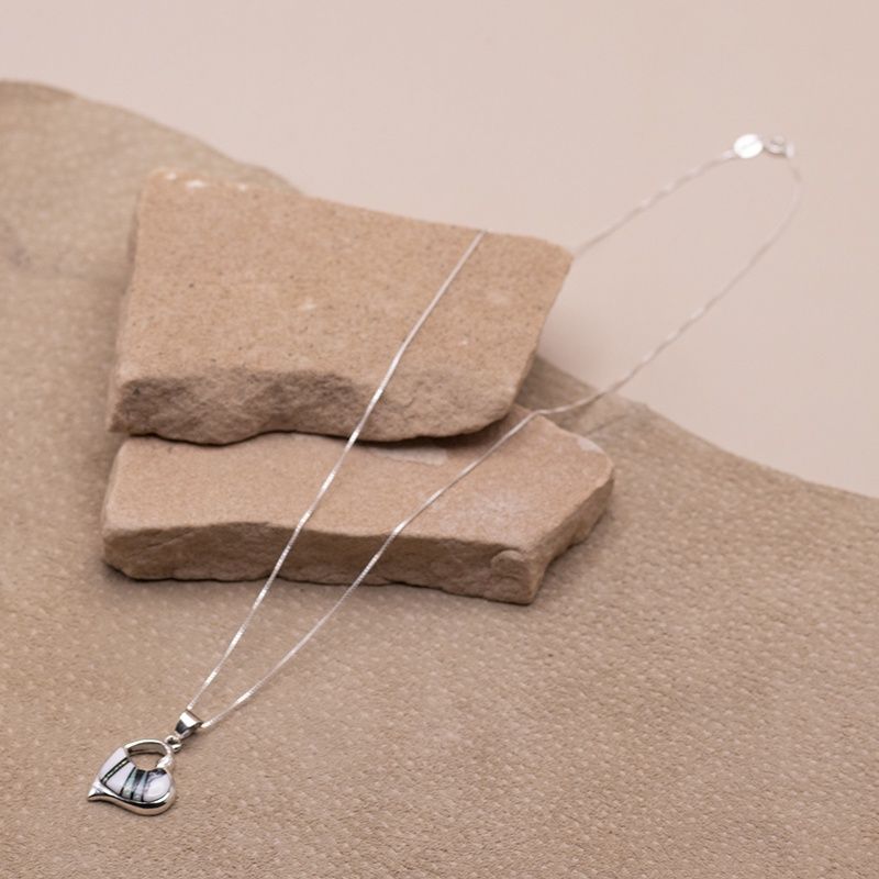Open Heart Pendant Featuring White Buffalo, Jet and Cultured Opal Inlay