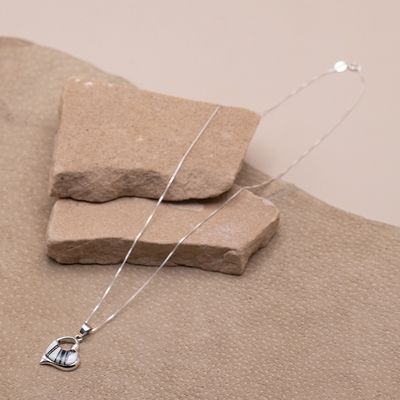Open Heart Pendant Featuring White Buffalo, Jet and Cultured Opal Inlay