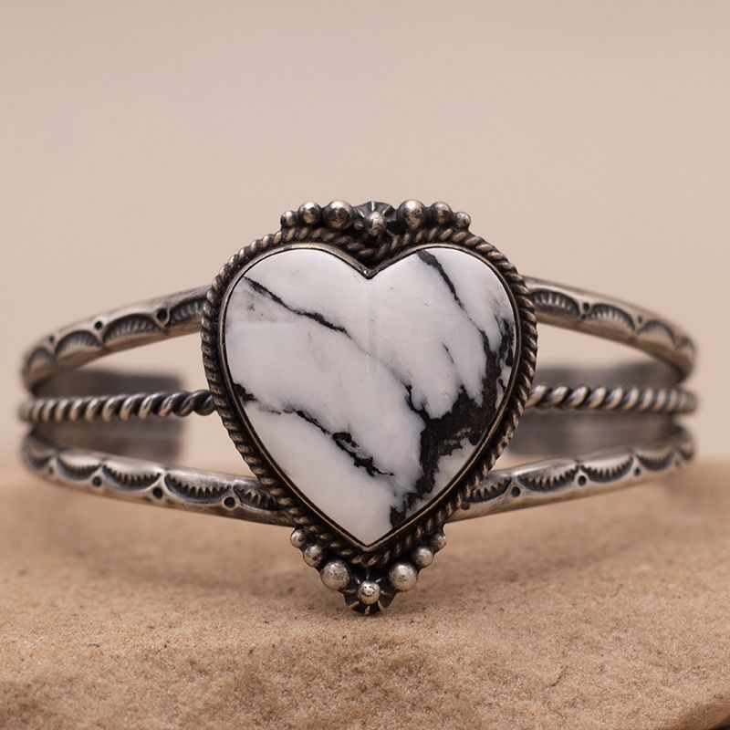 Large White Buffalo Heart Bracelet by D. Wylie