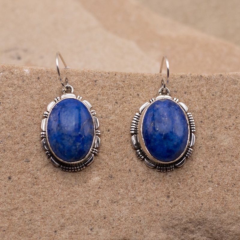 Denim Lapis Earrings with Sawcut Details