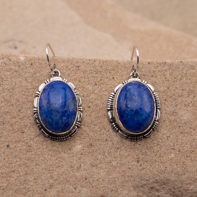 Denim Lapis Earrings with Sawcut Details