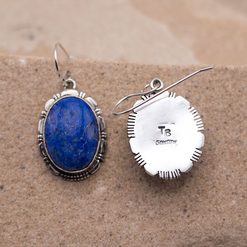 Denim Lapis Earrings with Sawcut Details