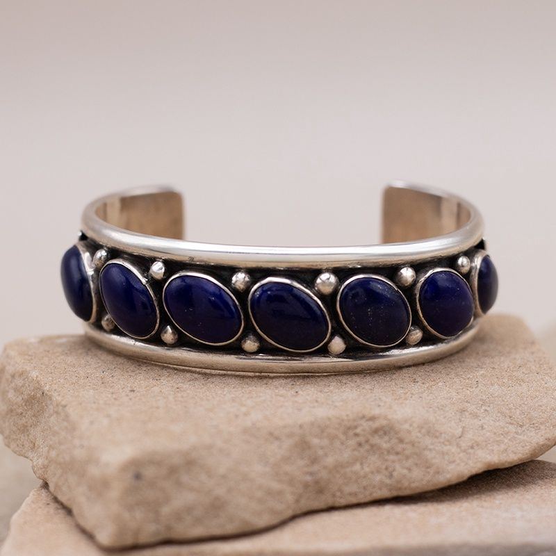 7 Stone Lapis Cuff by Marc Anita