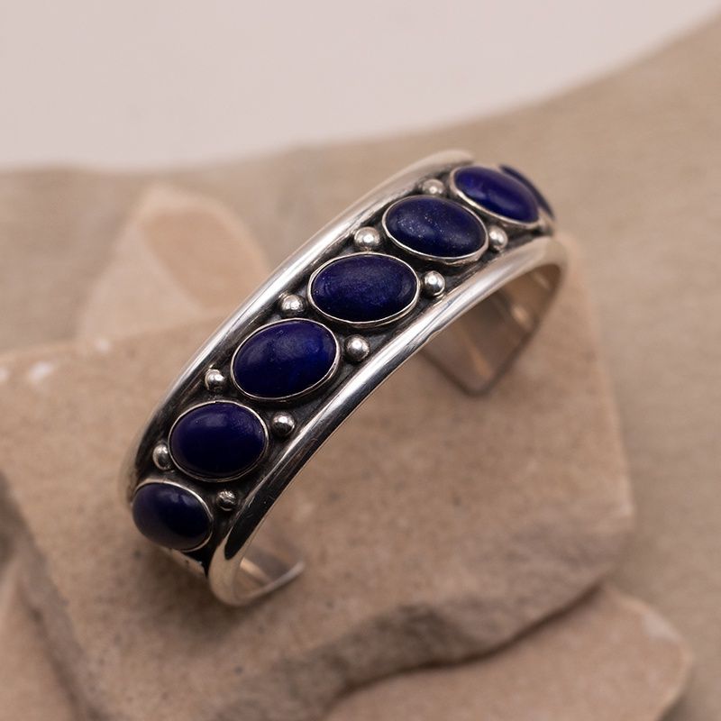 7 Stone Lapis Cuff by Marc Anita