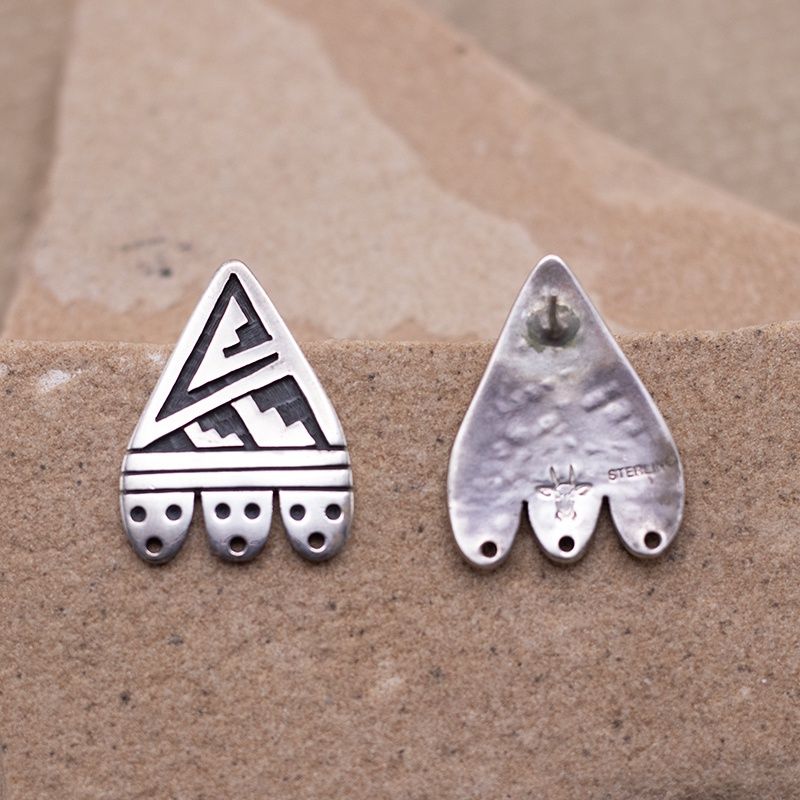 Unique Hopi Rain Cloud Overlay Post Earring by Benjamin Mansfield