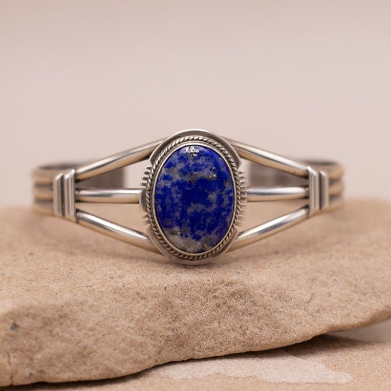 Single Stone Denim Lapis Cuff