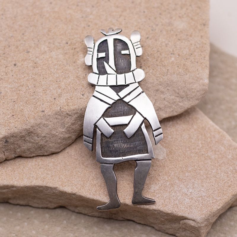 Overlay Style Kokopeli Kachina Brooch