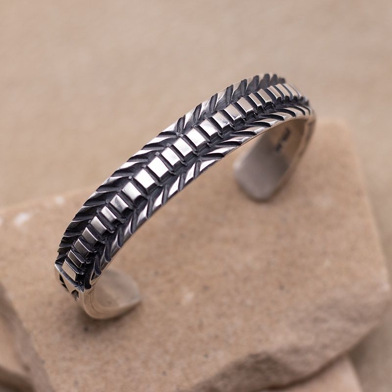 Heavy Stamped Cuff Bracelet by Jared Tahe