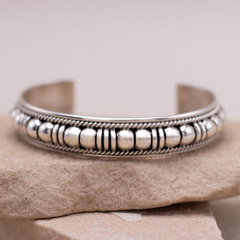 Domed Silver Cuff Bracelet by Tom Charley