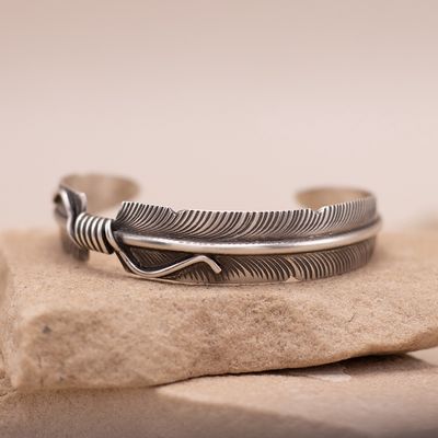 Double Feather Wrap Cuff Bracelet