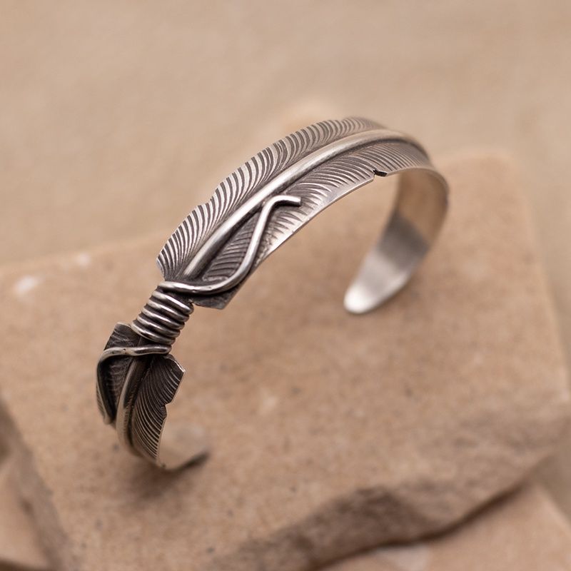 Double Feather Wrap Cuff Bracelet