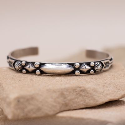 Stamped Silver Stacker Cuff Bracelet by Albert Jake