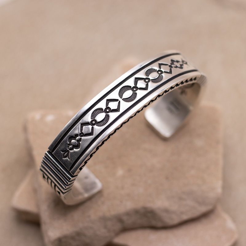 Heavy Stamped Silver Cuff Bracelet by Albert Jake