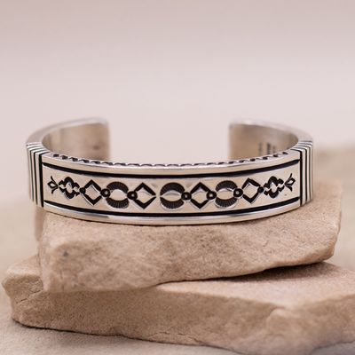 Heavy Stamped Silver Cuff Bracelet by Albert Jake