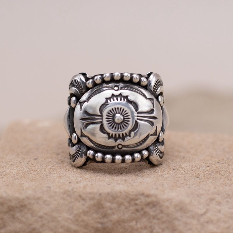 Concho Ring with Bead Details by Delbert Gordon