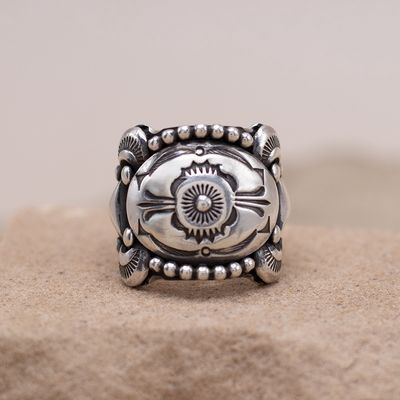 Concho Ring with Bead Details by Delbert Gordon