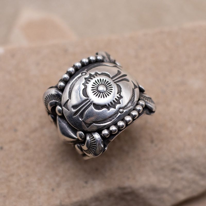 Concho Ring with Bead Details by Delbert Gordon