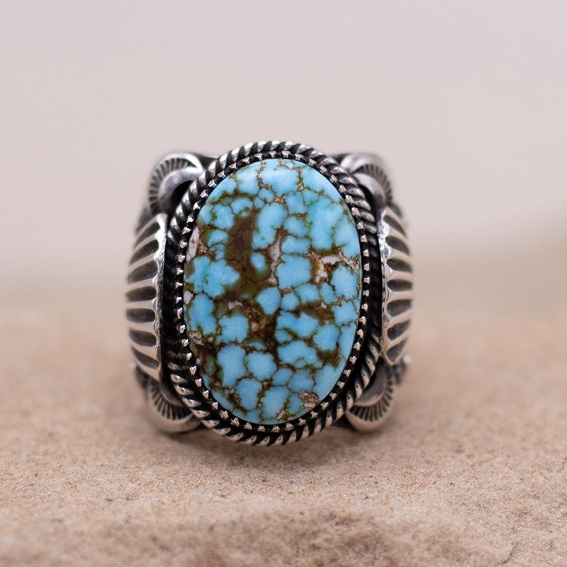 Webbed Kingman Turquoise Ring by Delbert Gordon