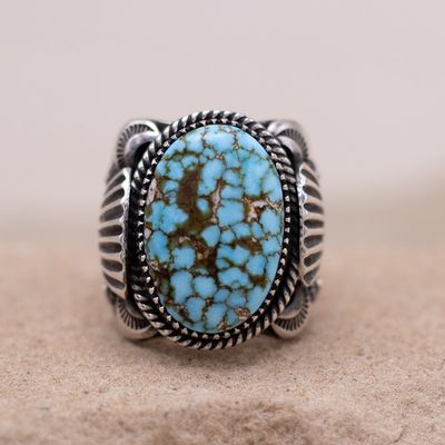 Webbed Kingman Turquoise Ring by Delbert Gordon