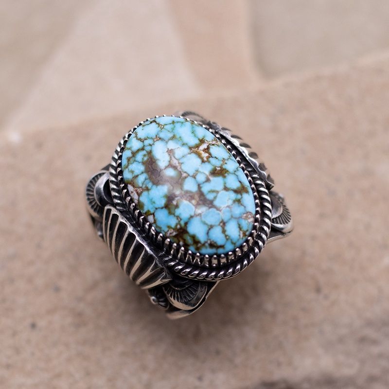 Webbed Kingman Turquoise Ring by Delbert Gordon