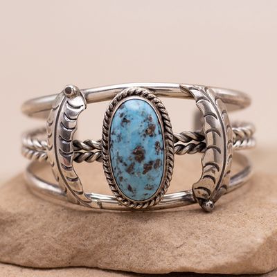 Spit Wire Single Stone Cuff w/ Leaves
