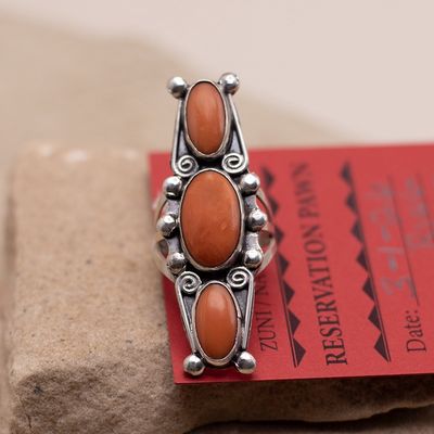 3-Stone Vintage Coral Ring