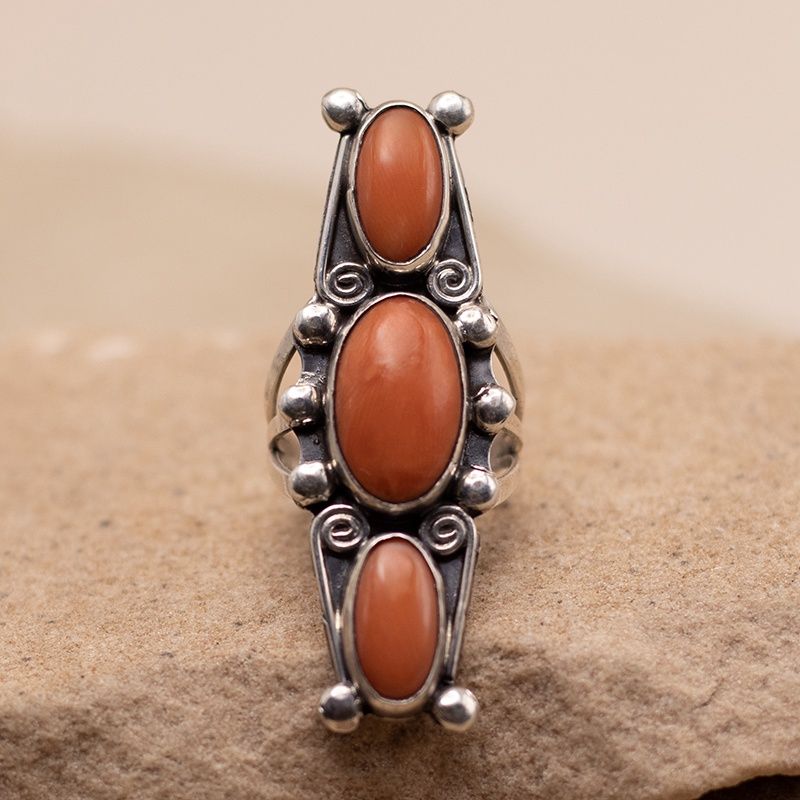 3-Stone Vintage Coral Ring