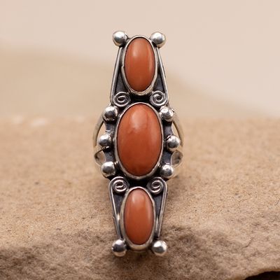 3-Stone Vintage Coral Ring