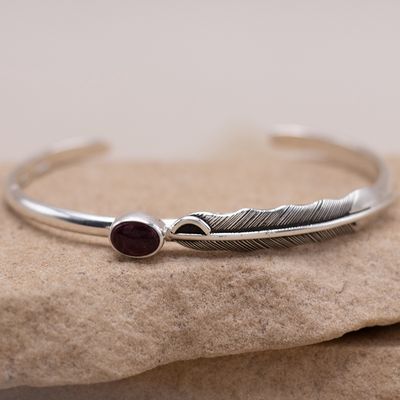 Thin feather bracelet w/ purple spiny oyster shell