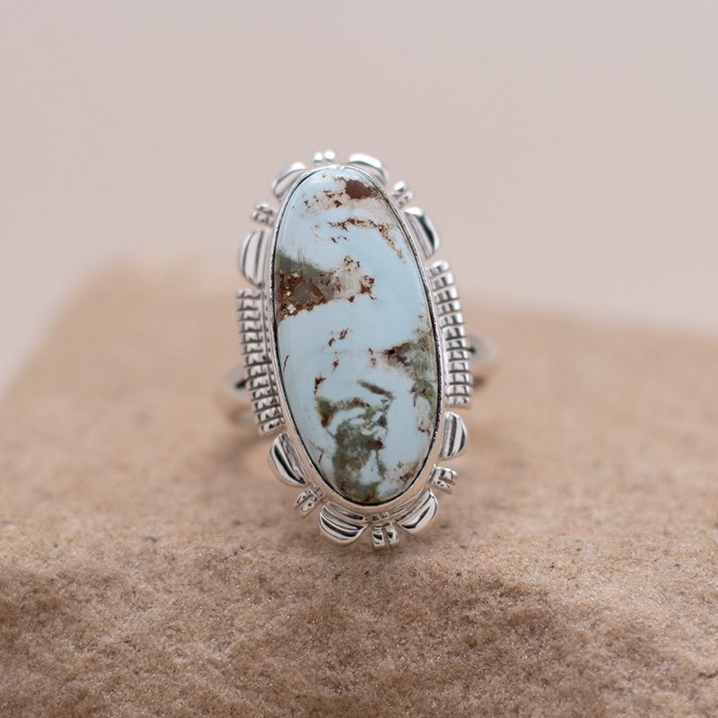 Oval sawcut ring w/ Dry Creek Turquoise