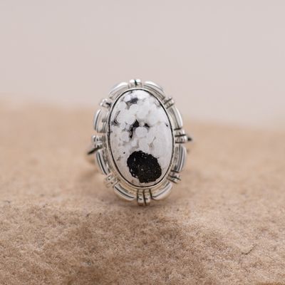 Oval White Buffalo Ring w/ Sawcut Details