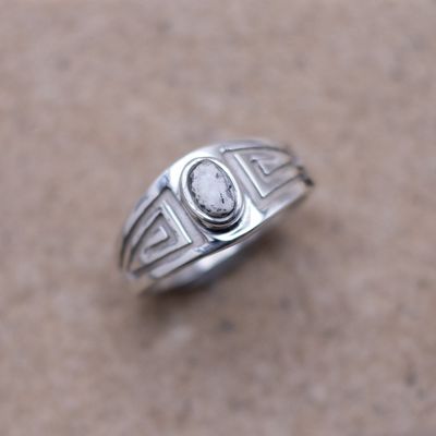 Small White Buffalo Stone Ring w/ Overlay Patterns
