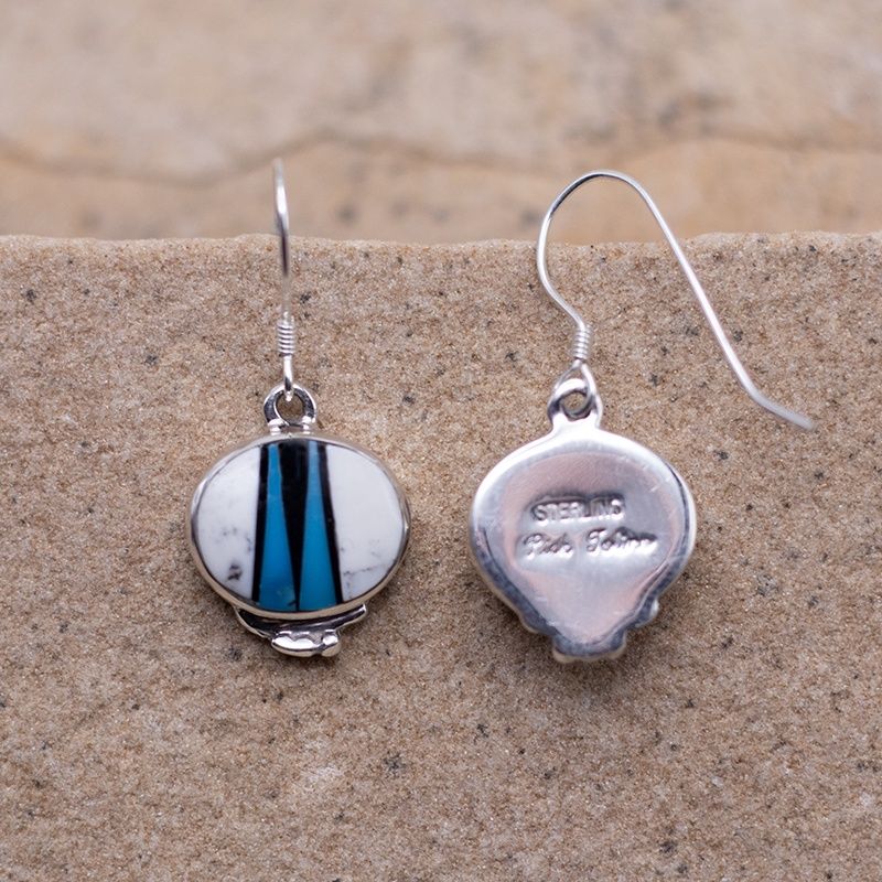 Dangle White Buffalo &amp; Turquoise Inlay Earrings
