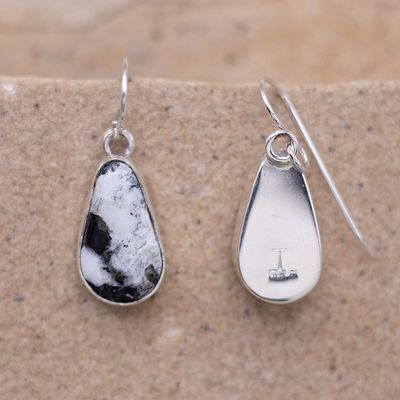 White Buffalo teardrop Dangle Earrings w/ Smooth Bezel