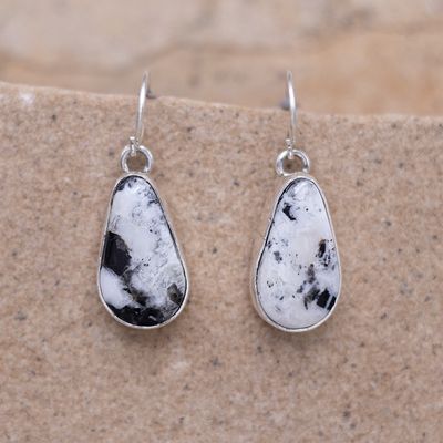 White Buffalo teardrop Dangle Earrings w/ Smooth Bezel