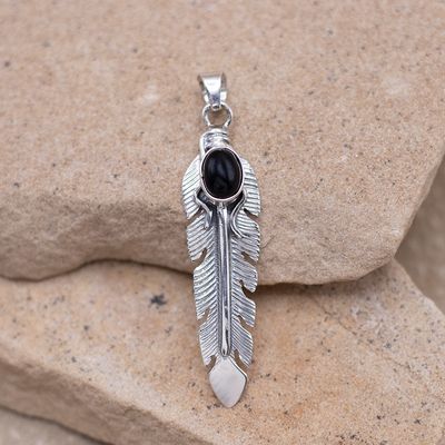 Feather Pendant w/ Black Onyx