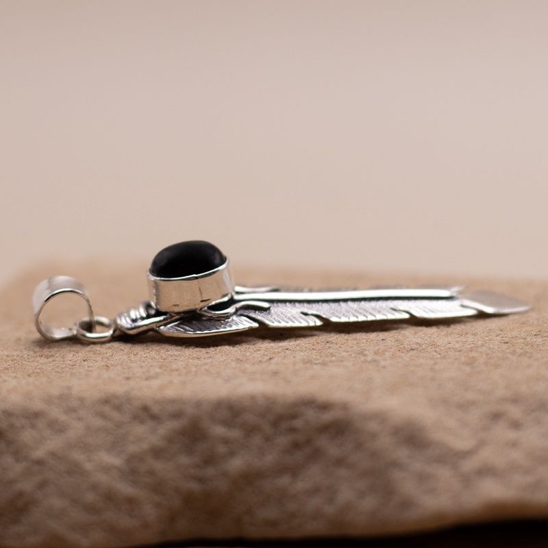 Feather Pendant w/ Black Onyx