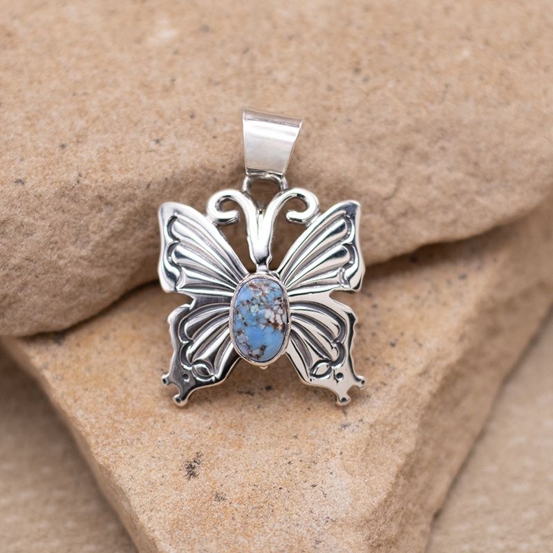Butterfly Pendant w/ Golden Hills Turquoise