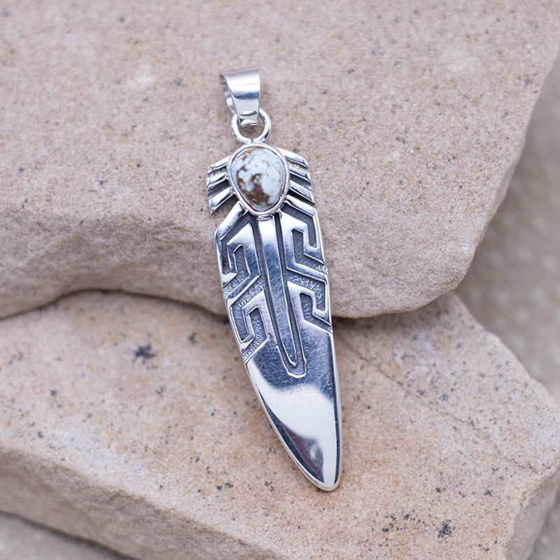 Overlay feather pendant with Dry Creek Turquoise