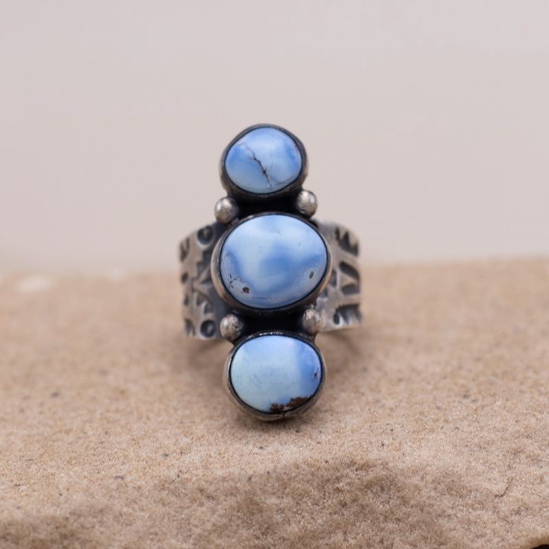 Tapered Three Stone Golden Hills Turquoise Ring by Bernyse Chavez
