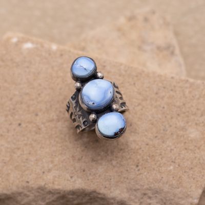 Tapered Three Stone Golden Hills Turquoise Ring by Bernyse Chavez