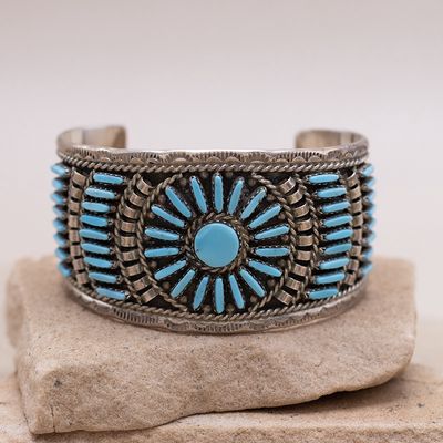 Wide Petit Point Turquoise Cluster Cuff Bracelet