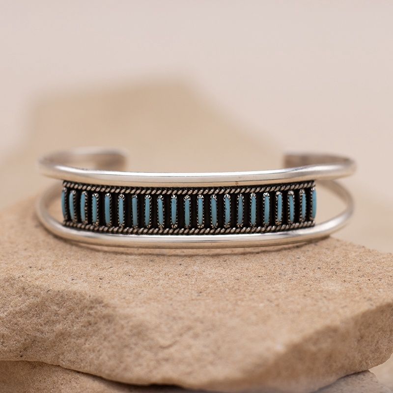 Single Row Petit Point Turquoise Cuff Bracelet
