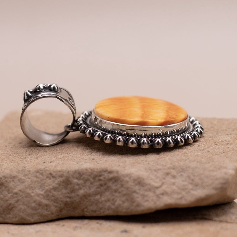 Round Orange Spiny Oyster Shot Pendant by Happy Piasso
