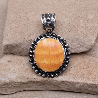 Round Orange Spiny Oyster Shot Pendant by Happy Piasso