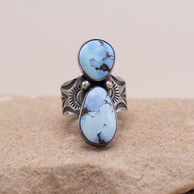 Two Stone Adjustable Golden Hills Turquoise Ring by Bernyse Chavez