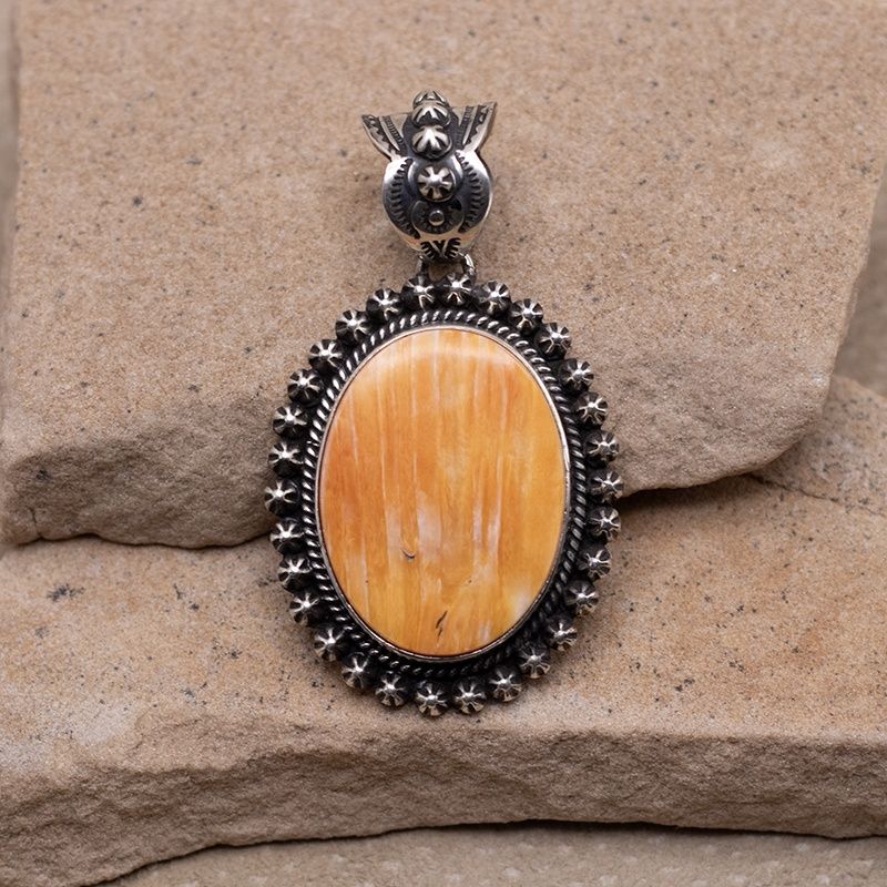 Oval Orange Spiny Oyster Shot Pendant by Happy Piasso