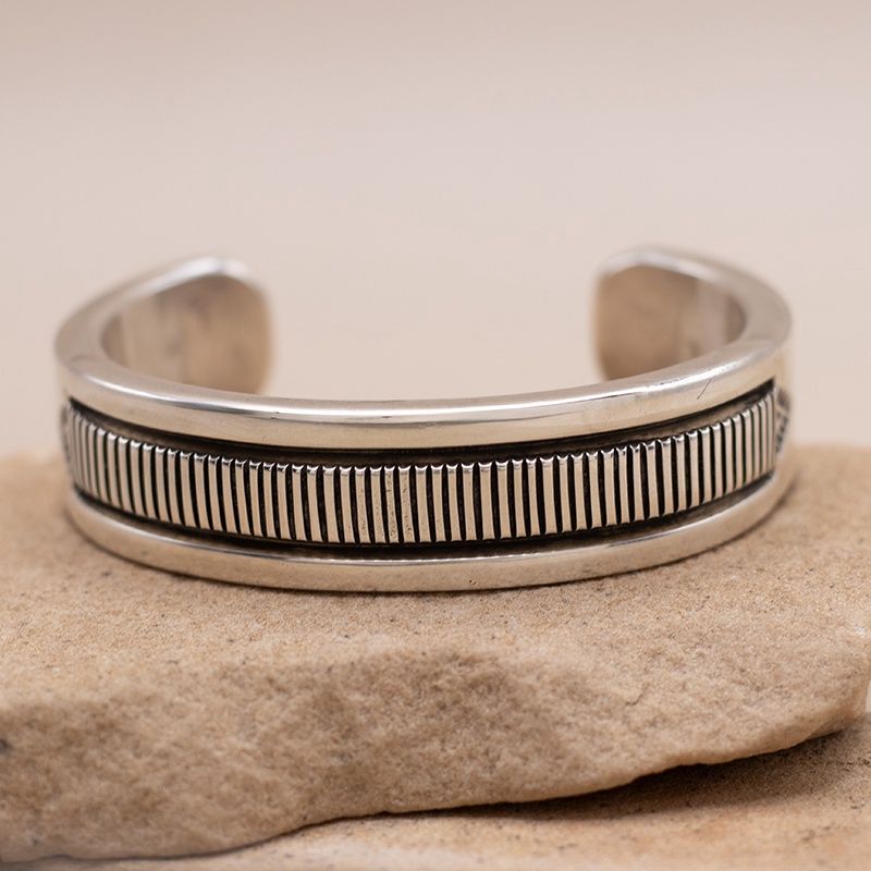 Heavy Stamped Silver Cuff Bracelet by Bruce Morgan