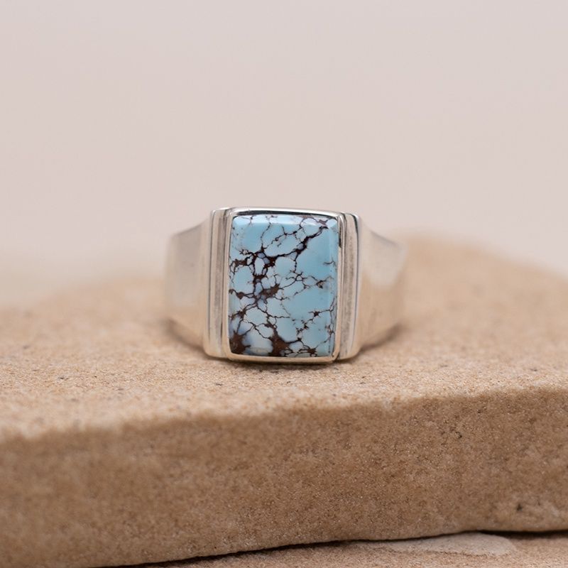 Rectangular Golden Hills Turquoise Signet Ring