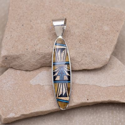 Jasper, Jet, Tiger's Eye, and Turquoise Geometric Inlay Pendant